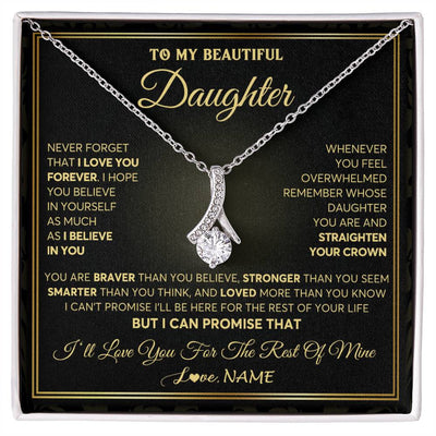 Alluring Beauty Necklace 14K White Gold Finish | 1 | Personalized To My Beautiful Daughter Necklace From Mom Dad Mother I Love You Jewelry Gifts For Daughter Birthday Graduation Christmas Gift Box Message Card | siriusteestore