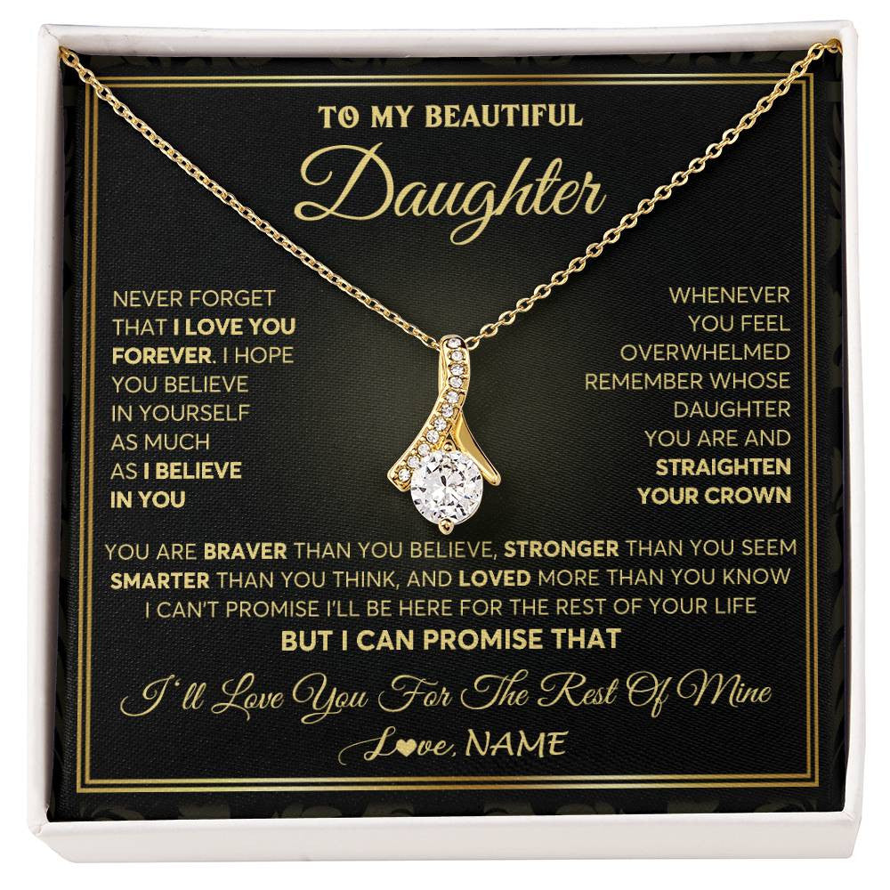 Alluring Beauty Necklace 18K Yellow Gold Finish | 1 | Personalized To My Beautiful Daughter Necklace From Mom Dad Mother I Love You Jewelry Gifts For Daughter Birthday Graduation Christmas Gift Box Message Card | siriusteestore