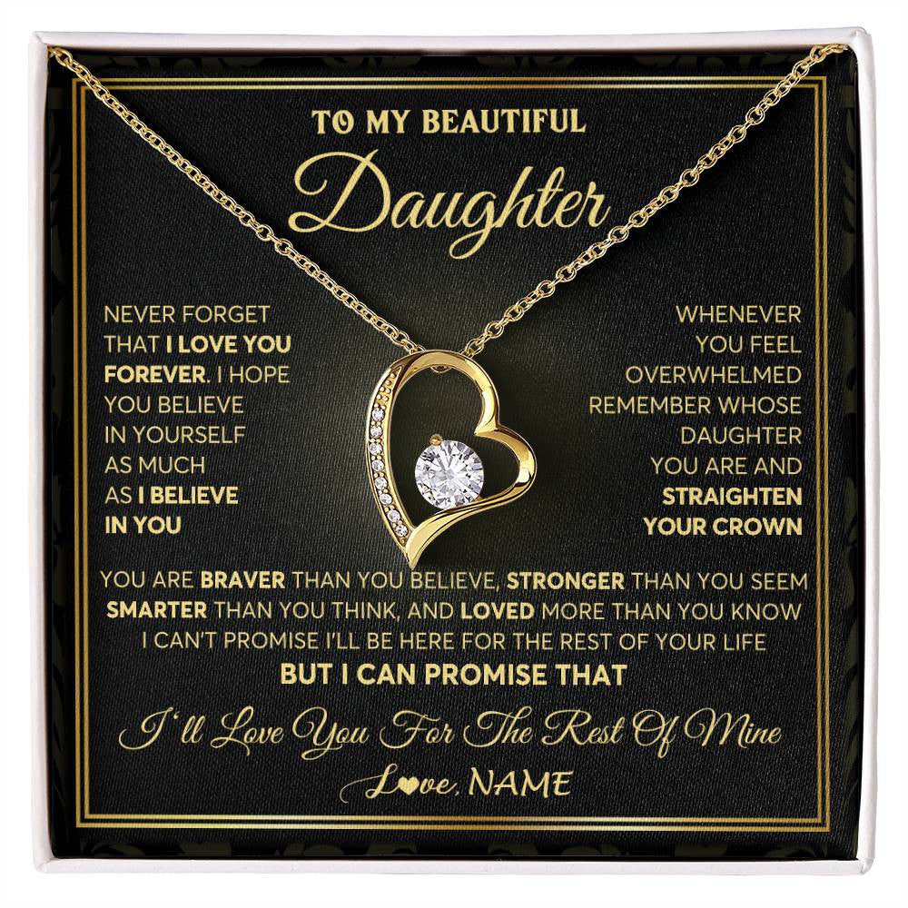 Forever Love Necklace 18K Yellow Gold Finish | 1 | Personalized To My Beautiful Daughter Necklace From Mom Dad Mother I Love You Jewelry Gifts For Daughter Birthday Graduation Christmas Gift Box Message Card | siriusteestore