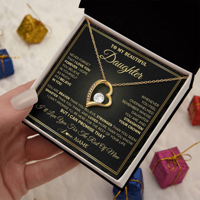 Forever Love Necklace 18K Yellow Gold Finish | 2 | Personalized To My Beautiful Daughter Necklace From Mom Dad Mother I Love You Jewelry Gifts For Daughter Birthday Graduation Christmas Gift Box Message Card | siriusteestore