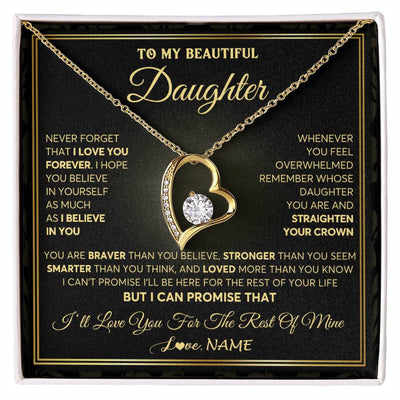 Forever Love Necklace 18K Yellow Gold Finish | 1 | Personalized To My Beautiful Daughter Necklace From Mom Dad Mother I Love You Jewelry Gifts For Daughter Birthday Graduation Christmas Gift Box Message Card | siriusteestore