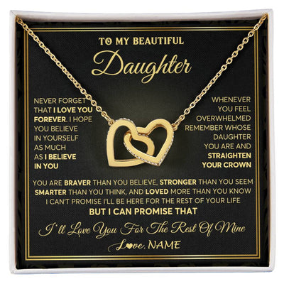 Interlocking Hearts Necklace 18K Yellow Gold Finish | 1 | Personalized To My Beautiful Daughter Necklace From Mom Dad Mother I Love You Jewelry Gifts For Daughter Birthday Graduation Christmas Gift Box Message Card | siriusteestore