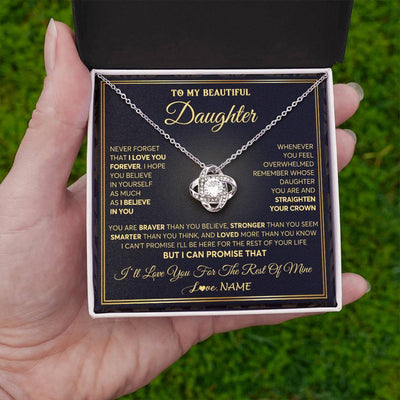 Love Knot Necklace 14K White Gold Finish | 2 | Personalized To My Beautiful Daughter Necklace From Mom Dad Mother I Love You Jewelry Gifts For Daughter Birthday Graduation Christmas Gift Box Message Card | siriusteestore