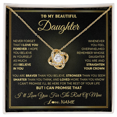 Love Knot Necklace 18K Yellow Gold Finish | 1 | Personalized To My Beautiful Daughter Necklace From Mom Dad Mother I Love You Jewelry Gifts For Daughter Birthday Graduation Christmas Gift Box Message Card | siriusteestore