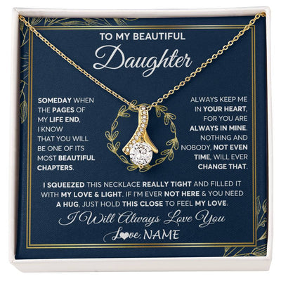 Alluring Beauty Necklace 18K Yellow Gold Finish | Personalized To My Beautiful Daughter Necklace From Mom Dad Mother Someday Daughter Birthday Christmas Jewelry Charm Present Customized Gift Box Message Card | siriusteestore