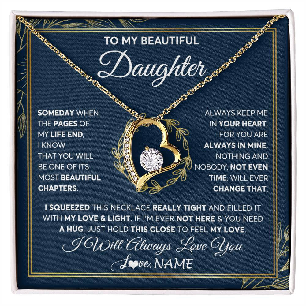 Forever Love Necklace 18K Yellow Gold Finish | Personalized To My Beautiful Daughter Necklace From Mom Dad Mother Someday Daughter Birthday Christmas Jewelry Charm Present Customized Gift Box Message Card | siriusteestore