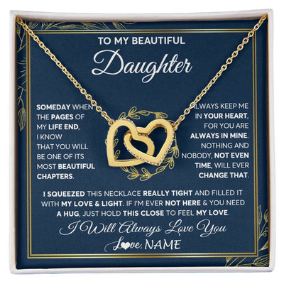 Interlocking Hearts Necklace 18K Yellow Gold Finish | Personalized To My Beautiful Daughter Necklace From Mom Dad Mother Someday Daughter Birthday Christmas Jewelry Charm Present Customized Gift Box Message Card | siriusteestore