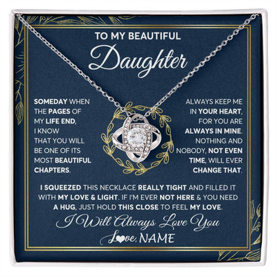 Love Knot Necklace 14K White Gold Finish | Personalized To My Beautiful Daughter Necklace From Mom Dad Mother Someday Daughter Birthday Christmas Jewelry Charm Present Customized Gift Box Message Card | siriusteestore