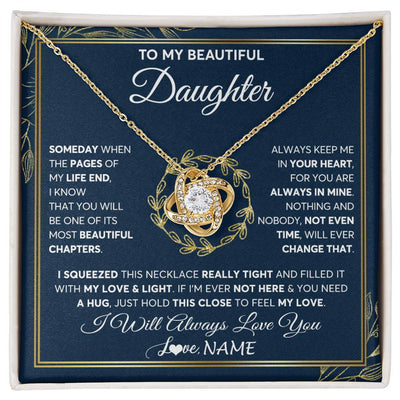 Love Knot Necklace 18K Yellow Gold Finish | Personalized To My Beautiful Daughter Necklace From Mom Dad Mother Someday Daughter Birthday Christmas Jewelry Charm Present Customized Gift Box Message Card | siriusteestore