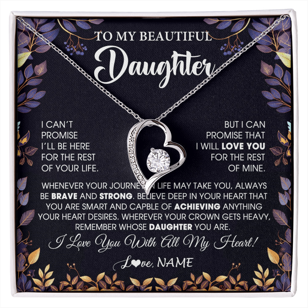 Forever Love Necklace 14K White Gold Finish | 1 | Personalized To My Beautiful Daughter Necklace From Mom Dad Promise Necklace Birthday Gift For Daughter Graduation Christmas Customized Gift Box Message Card | siriusteestore