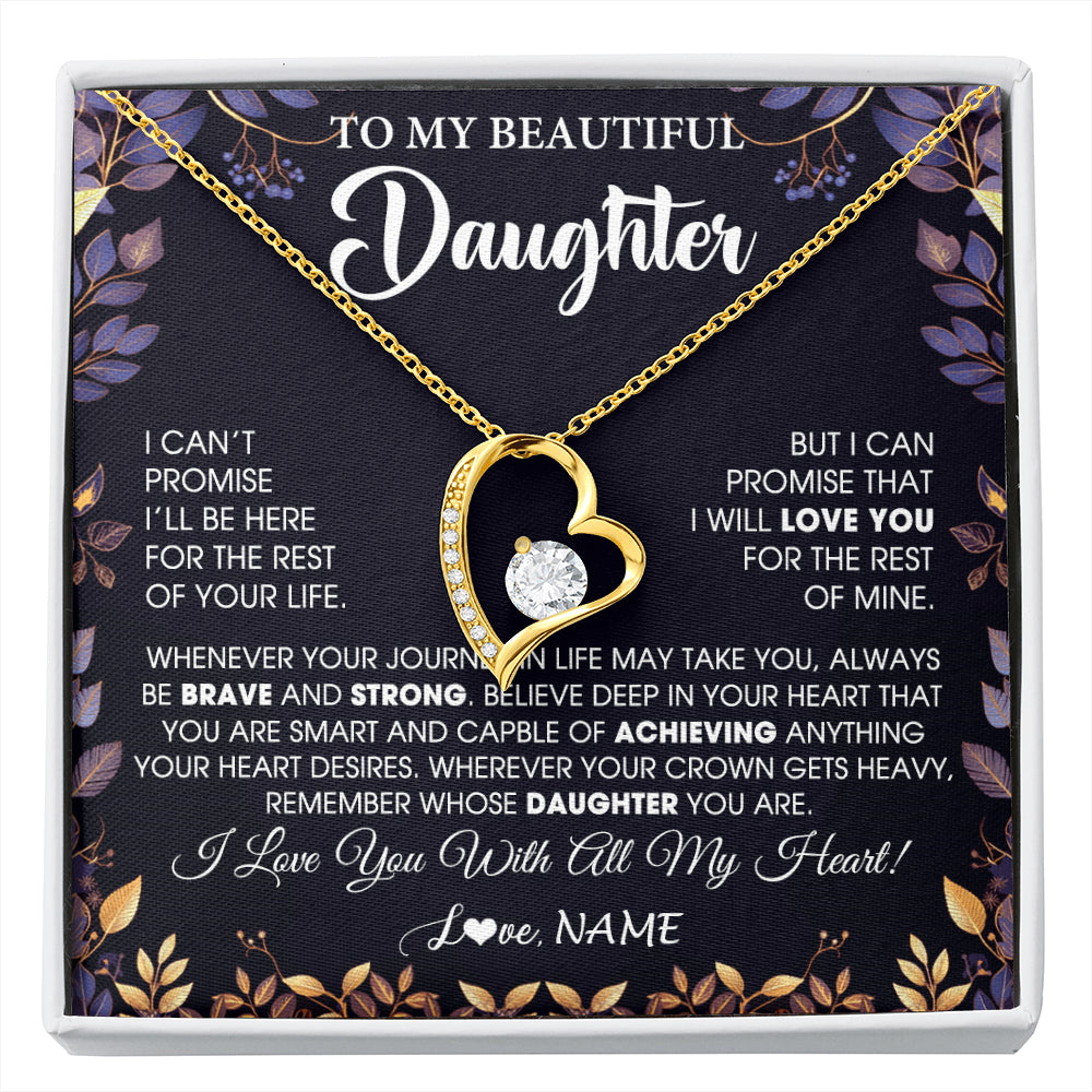 Forever Love Necklace 18K Yellow Gold Finish | 1 | Personalized To My Beautiful Daughter Necklace From Mom Dad Promise Necklace Birthday Gift For Daughter Graduation Christmas Customized Gift Box Message Card | siriusteestore