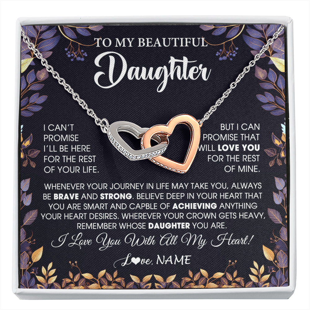Interlocking Hearts Necklace Stainless Steel & Rose Gold Finish | 1 | Personalized To My Beautiful Daughter Necklace From Mom Dad Promise Necklace Birthday Gift For Daughter Graduation Christmas Customized Gift Box Message Card | siriusteestore