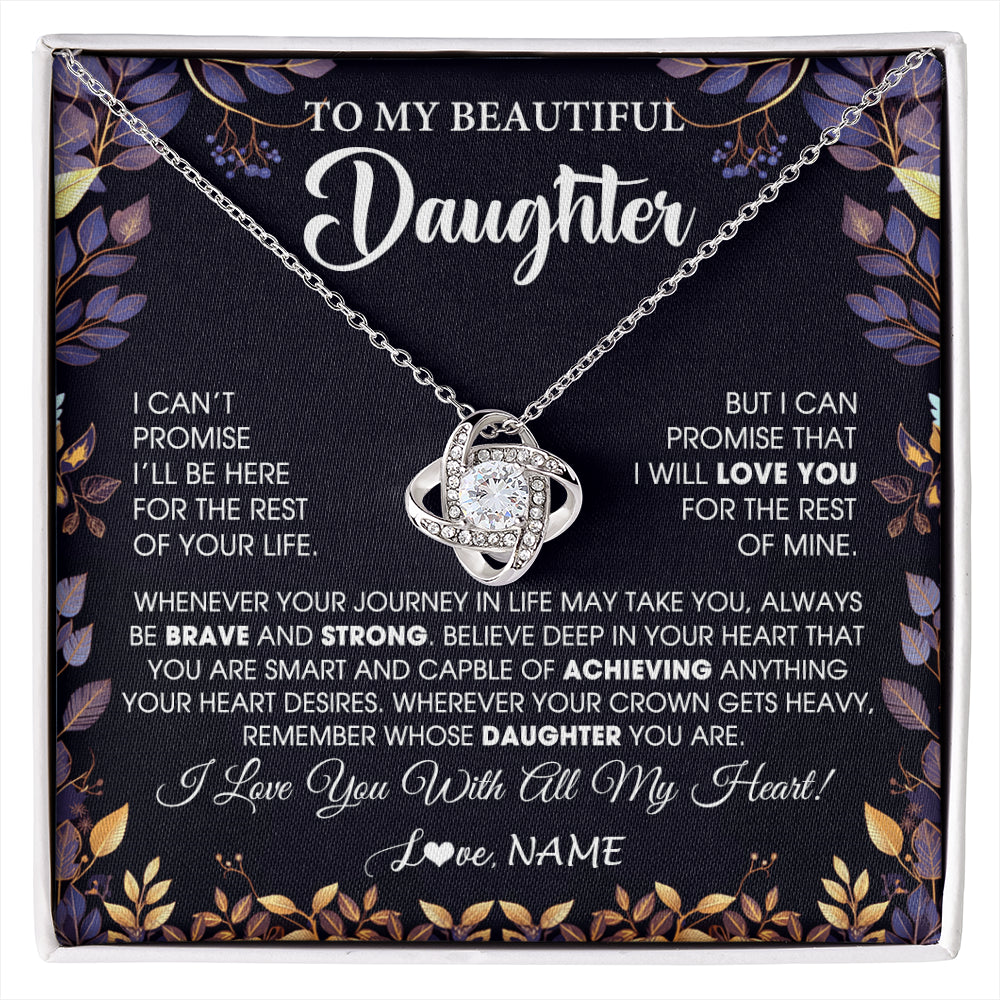 Love Knot Necklace 14K White Gold Finish | 1 | Personalized To My Beautiful Daughter Necklace From Mom Dad Promise Necklace Birthday Gift For Daughter Graduation Christmas Customized Gift Box Message Card | siriusteestore