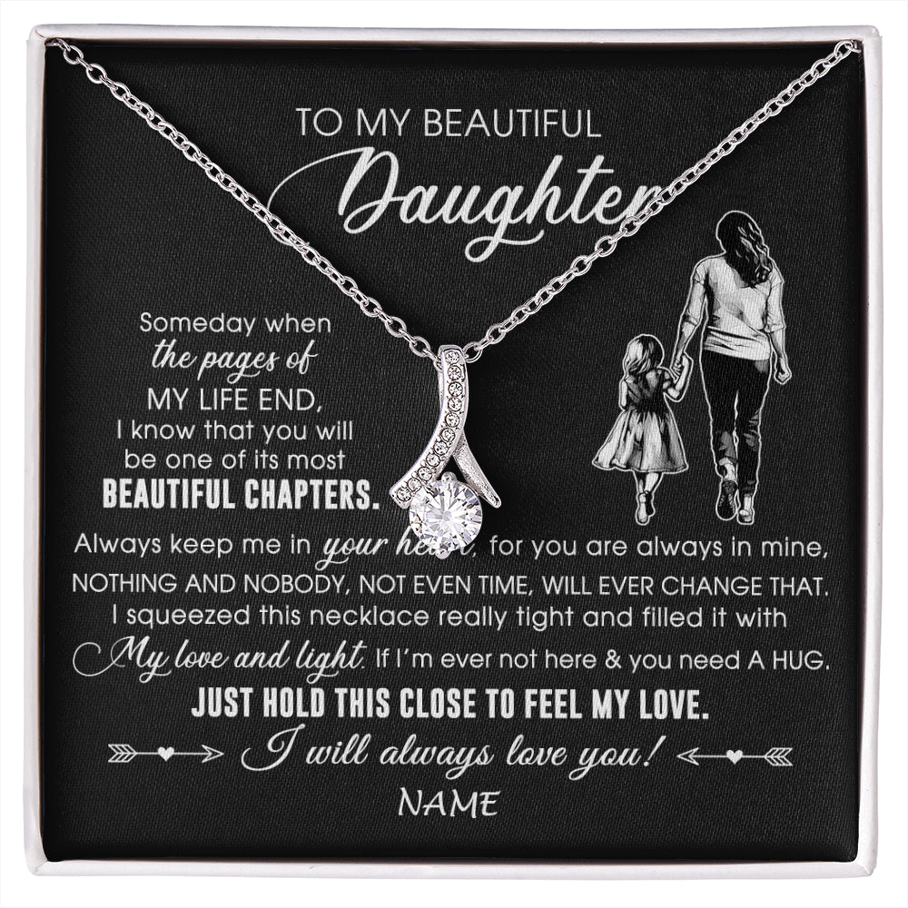 Alluring Beauty Necklace 14K White Gold Finish | 1 | Personalized To My Beautiful Daughter Necklace From Mom Mother Always Love You Daughter Birthday Graduation Christmas Customized Gift Box Message Card | siriusteestore