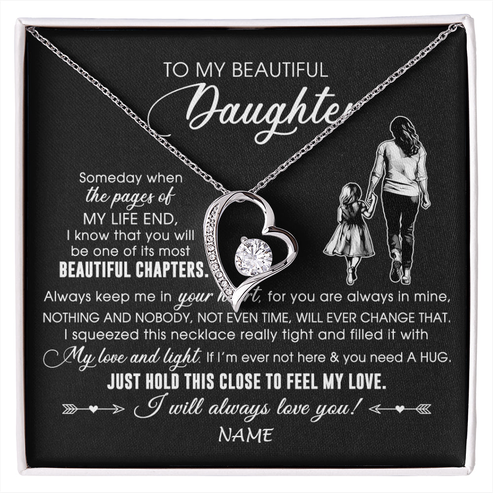 Forever Love Necklace 14K White Gold Finish | 1 | Personalized To My Beautiful Daughter Necklace From Mom Mother Always Love You Daughter Birthday Graduation Christmas Customized Gift Box Message Card | siriusteestore