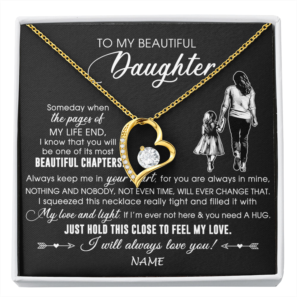 Forever Love Necklace 18K Yellow Gold Finish | 1 | Personalized To My Beautiful Daughter Necklace From Mom Mother Always Love You Daughter Birthday Graduation Christmas Customized Gift Box Message Card | siriusteestore