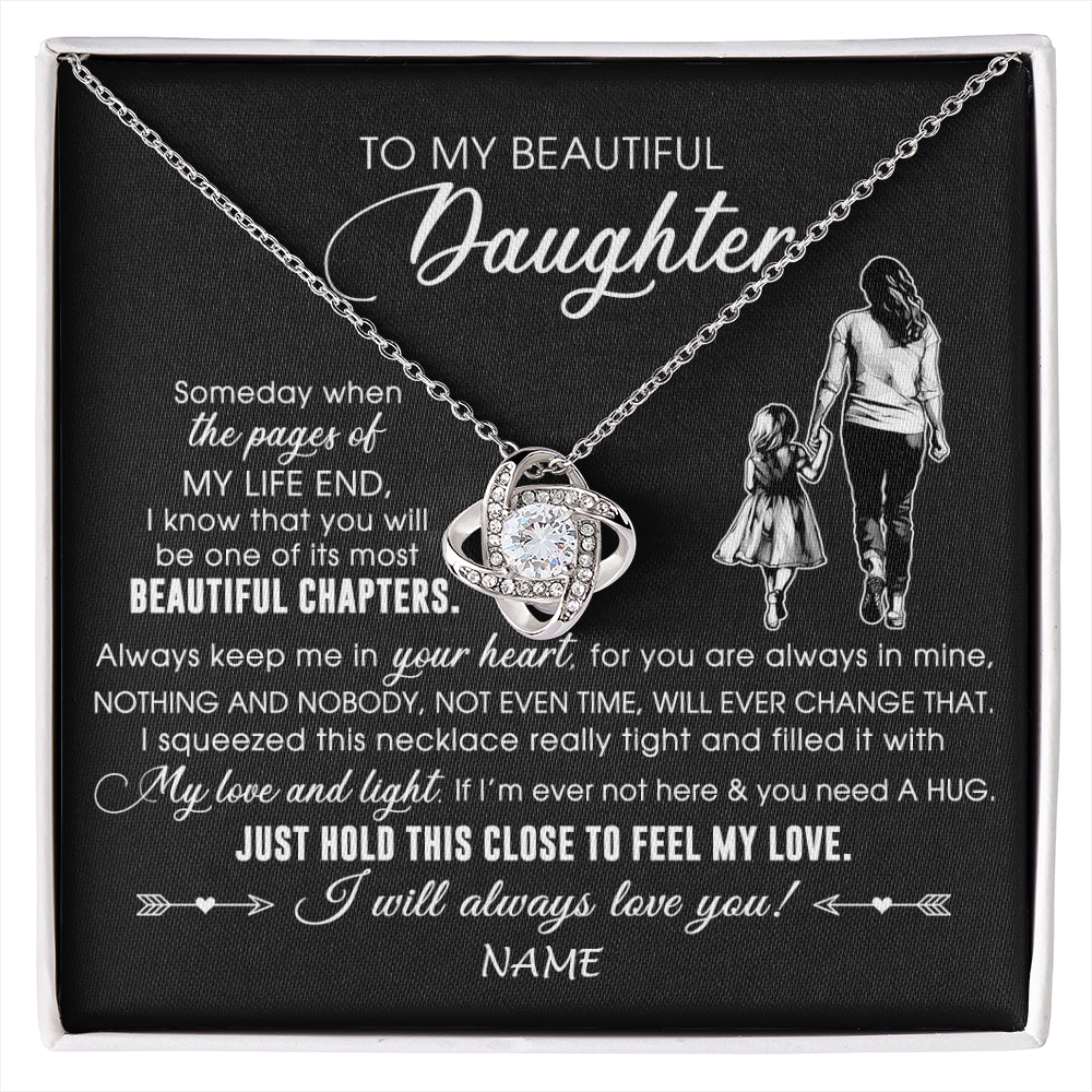 Love Knot Necklace 14K White Gold Finish | 1 | Personalized To My Beautiful Daughter Necklace From Mom Mother Always Love You Daughter Birthday Graduation Christmas Customized Gift Box Message Card | siriusteestore