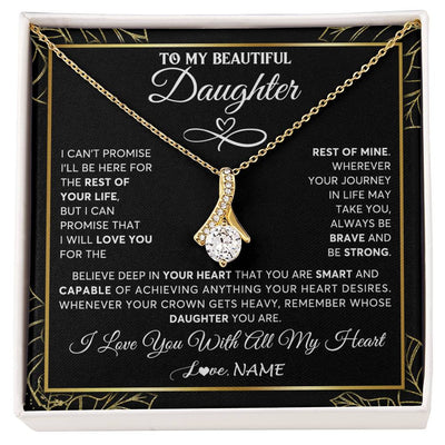 Alluring Beauty Necklace 18K Yellow Gold Finish | 1 | Personalized To My Beautiful Daughter Necklace From Mom Mother Crown Jewelry Gifts For Daughter Birthday Graduation Christmas Customized Gift Box Message Card | siriusteestore