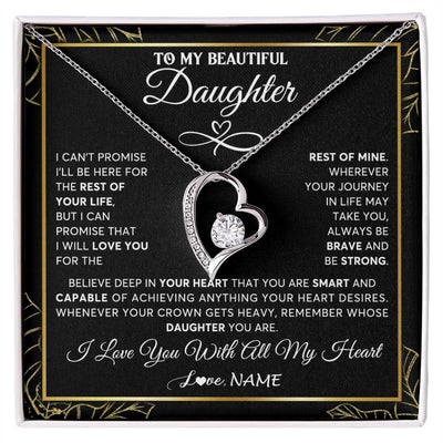 Forever Love Necklace 14K White Gold Finish | 1 | Personalized To My Beautiful Daughter Necklace From Mom Mother Crown Jewelry Gifts For Daughter Birthday Graduation Christmas Customized Gift Box Message Card | siriusteestore