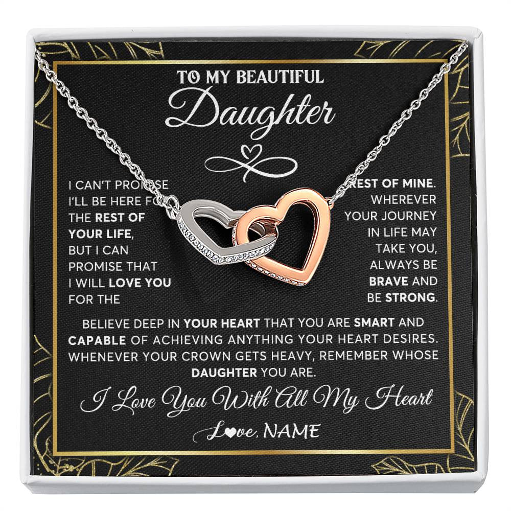 Interlocking Hearts Necklace Stainless Steel & Rose Gold Finish | 1 | Personalized To My Beautiful Daughter Necklace From Mom Mother Crown Jewelry Gifts For Daughter Birthday Graduation Christmas Customized Gift Box Message Card | siriusteestore