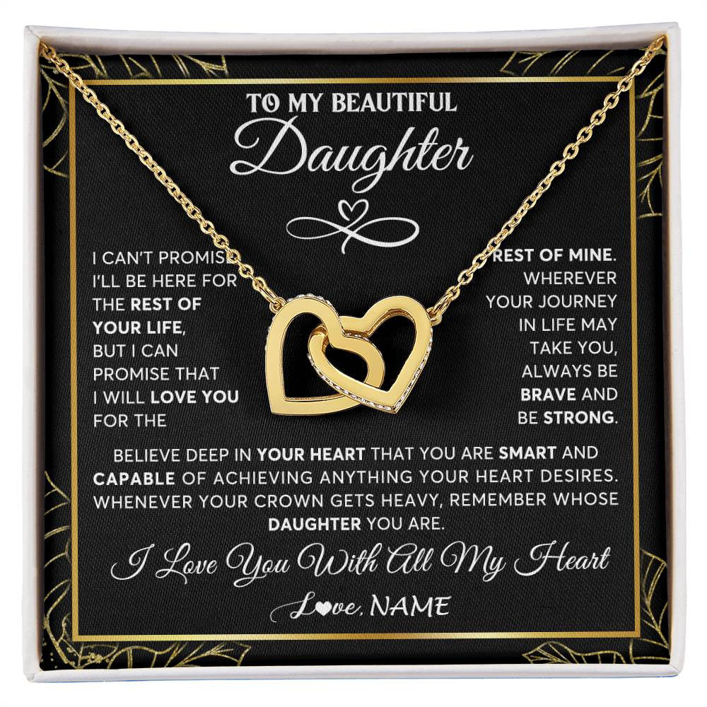Interlocking Hearts Necklace 18K Yellow Gold Finish | 1 | Personalized To My Beautiful Daughter Necklace From Mom Mother Crown Jewelry Gifts For Daughter Birthday Graduation Christmas Customized Gift Box Message Card | siriusteestore