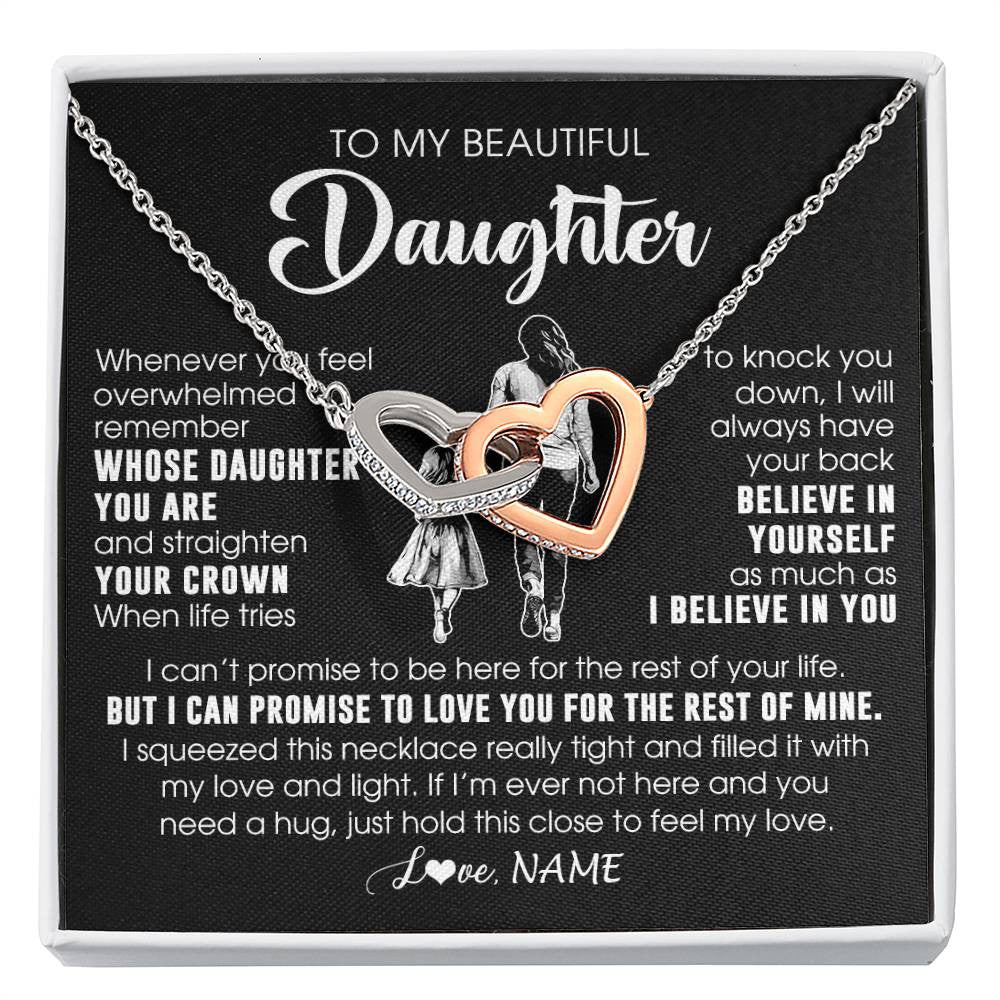 Interlocking Hearts Necklace Stainless Steel & Rose Gold Finish | 1 | Personalized To My Beautiful Daughter Necklace From Mom Mother Father Believe In Yourself Daughter Birthday Gifts Jewelry Christmas Customized Message Card | siriusteestore