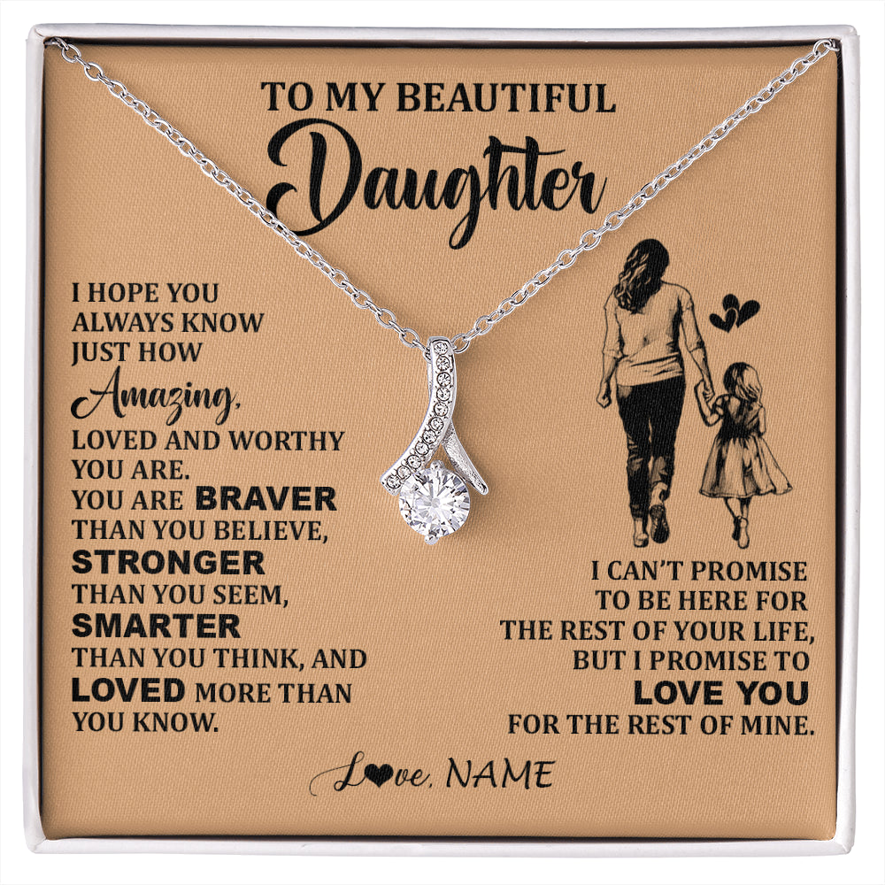 Alluring Beauty Necklace 14K White Gold Finish | 1 | Personalized To My Beautiful Daughter Necklace From Mom Mother Promise To Love You Daughter Birthday Graduation Christmas Customized Gift Box Message Card | siriusteestore