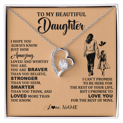 Forever Love Necklace 14K White Gold Finish | 1 | Personalized To My Beautiful Daughter Necklace From Mom Mother Promise To Love You Daughter Birthday Graduation Christmas Customized Gift Box Message Card | siriusteestore
