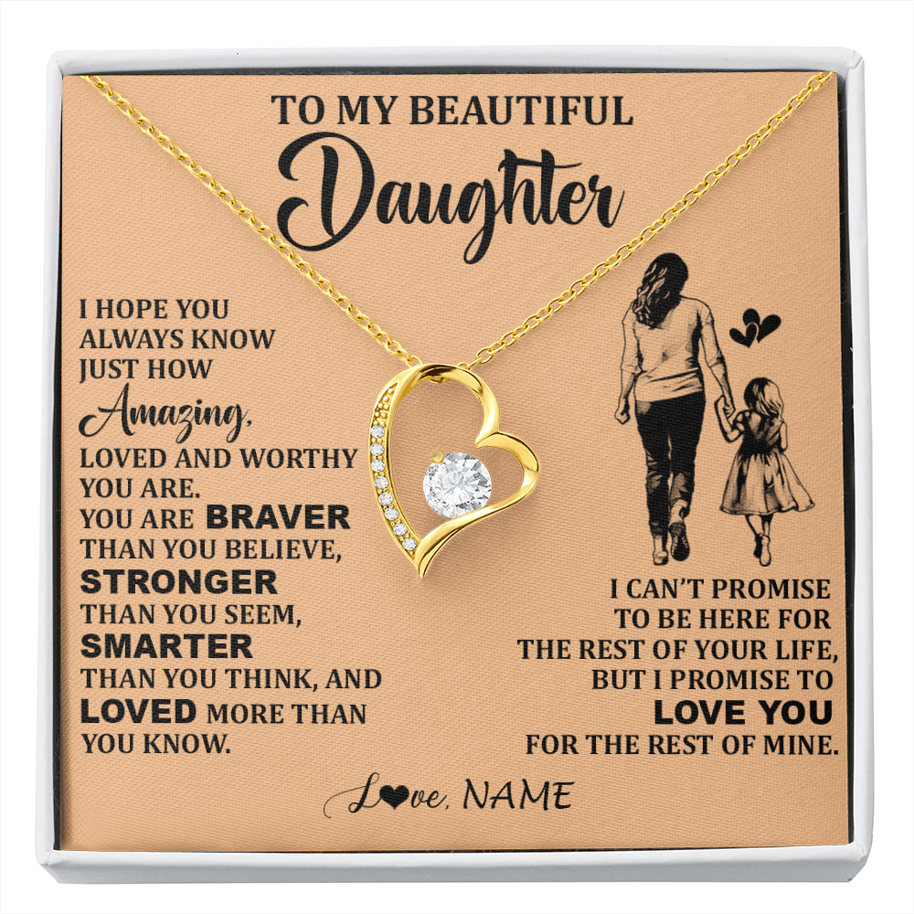 Forever Love Necklace 18K Yellow Gold Finish | 1 | Personalized To My Beautiful Daughter Necklace From Mom Mother Promise To Love You Daughter Birthday Graduation Christmas Customized Gift Box Message Card | siriusteestore