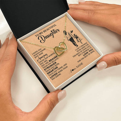 Interlocking Hearts Necklace 18K Yellow Gold Finish | 2 | Personalized To My Beautiful Daughter Necklace From Mom Mother Promise To Love You Daughter Birthday Graduation Christmas Customized Gift Box Message Card | siriusteestore