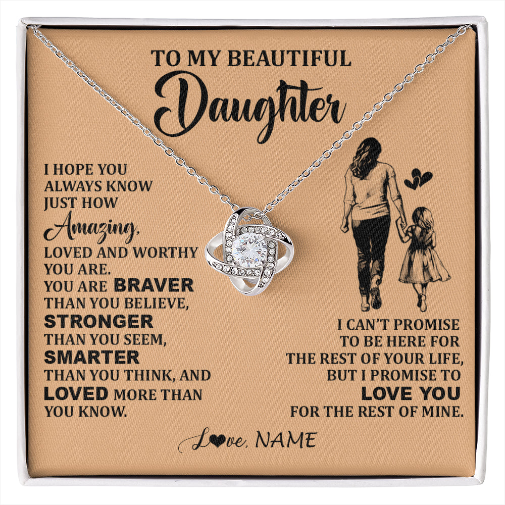 Love Knot Necklace 14K White Gold Finish | 1 | Personalized To My Beautiful Daughter Necklace From Mom Mother Promise To Love You Daughter Birthday Graduation Christmas Customized Gift Box Message Card | siriusteestore