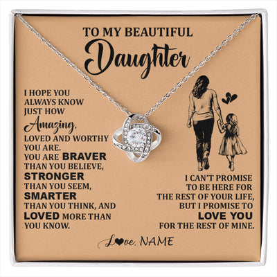 Love Knot Necklace 14K White Gold Finish | 1 | Personalized To My Beautiful Daughter Necklace From Mom Mother Promise To Love You Daughter Birthday Graduation Christmas Customized Gift Box Message Card | siriusteestore