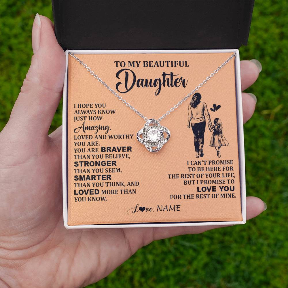 Love Knot Necklace 14K White Gold Finish | 2 | Personalized To My Beautiful Daughter Necklace From Mom Mother Promise To Love You Daughter Birthday Graduation Christmas Customized Gift Box Message Card | siriusteestore