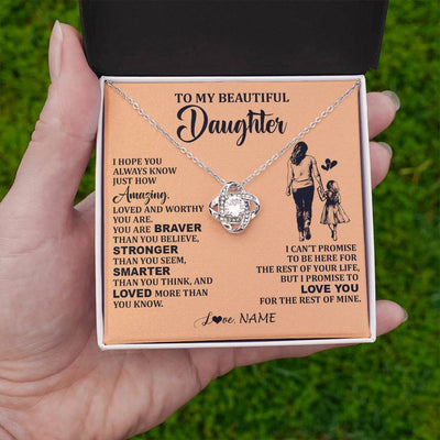 Love Knot Necklace 14K White Gold Finish | 2 | Personalized To My Beautiful Daughter Necklace From Mom Mother Promise To Love You Daughter Birthday Graduation Christmas Customized Gift Box Message Card | siriusteestore