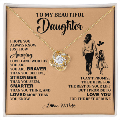 Love Knot Necklace 18K Yellow Gold Finish | 1 | Personalized To My Beautiful Daughter Necklace From Mom Mother Promise To Love You Daughter Birthday Graduation Christmas Customized Gift Box Message Card | siriusteestore
