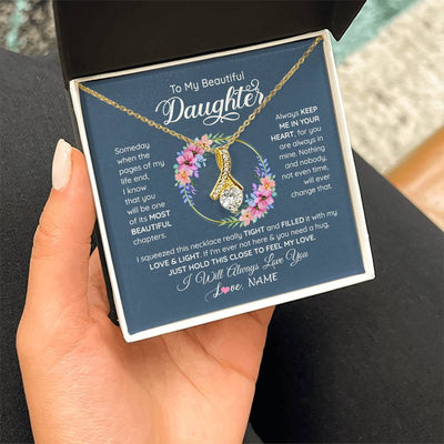 Alluring Beauty Necklace 18K Yellow Gold Finish | 2 | Personalized To My Beautiful Daughter Necklace From Mom Mother Someday When The Pages Daughter Birthday Graduation Christmas Customized Gift Box Message Card | siriusteestore