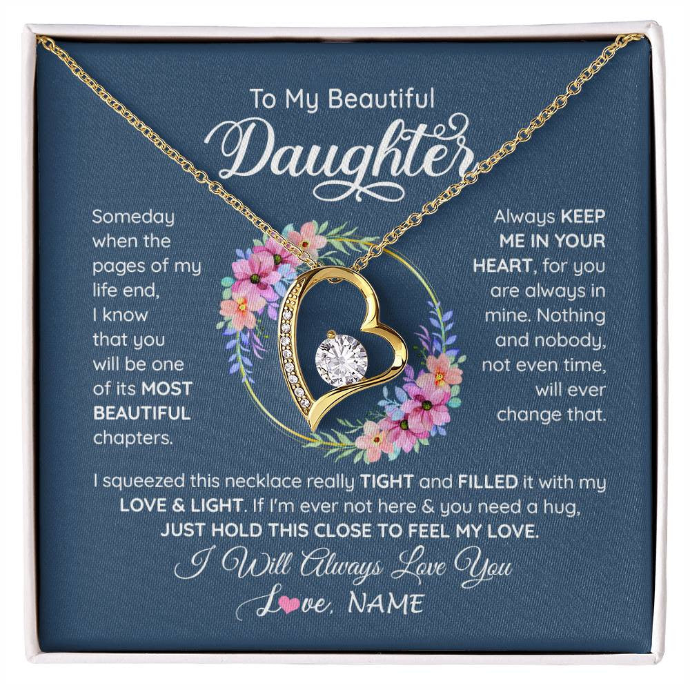 Forever Love Necklace 18K Yellow Gold Finish | 1 | Personalized To My Beautiful Daughter Necklace From Mom Mother Someday When The Pages Daughter Birthday Graduation Christmas Customized Gift Box Message Card | siriusteestore