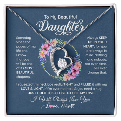 Forever Love Necklace | Personalized To My Beautiful Daughter Necklace From Mom Mother Someday When The Pages Daughter Birthday Graduation Christmas Customized Gift Box Message Card | siriusteestore