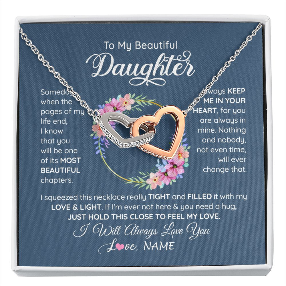 Interlocking Hearts Necklace | Personalized To My Beautiful Daughter Necklace From Mom Mother Someday When The Pages Daughter Birthday Graduation Christmas Customized Gift Box Message Card | siriusteestore