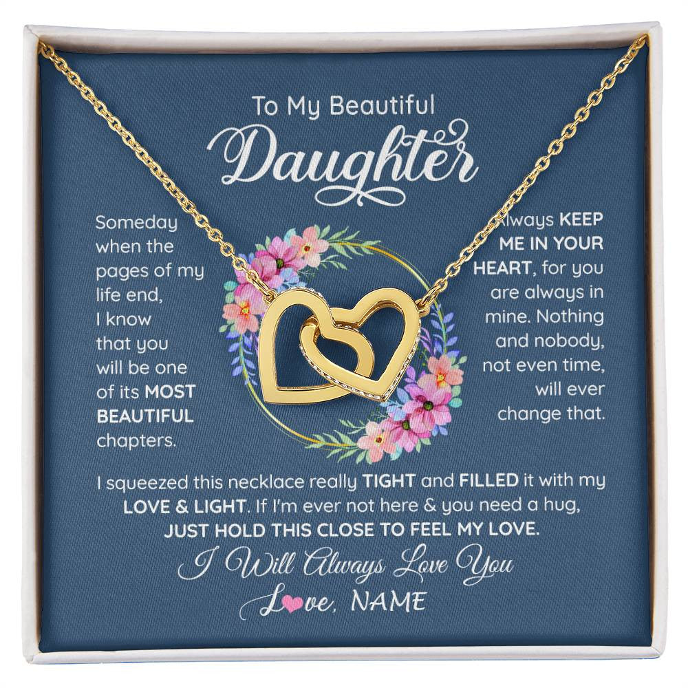Interlocking Hearts Necklace 18K Yellow Gold Finish | 1 | Personalized To My Beautiful Daughter Necklace From Mom Mother Someday When The Pages Daughter Birthday Graduation Christmas Customized Gift Box Message Card | siriusteestore