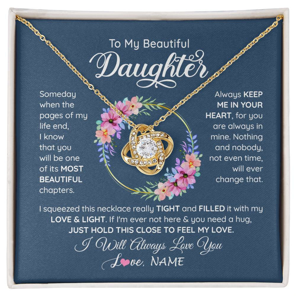 Love Knot Necklace 18K Yellow Gold Finish | 1 | Personalized To My Beautiful Daughter Necklace From Mom Mother Someday When The Pages Daughter Birthday Graduation Christmas Customized Gift Box Message Card | siriusteestore