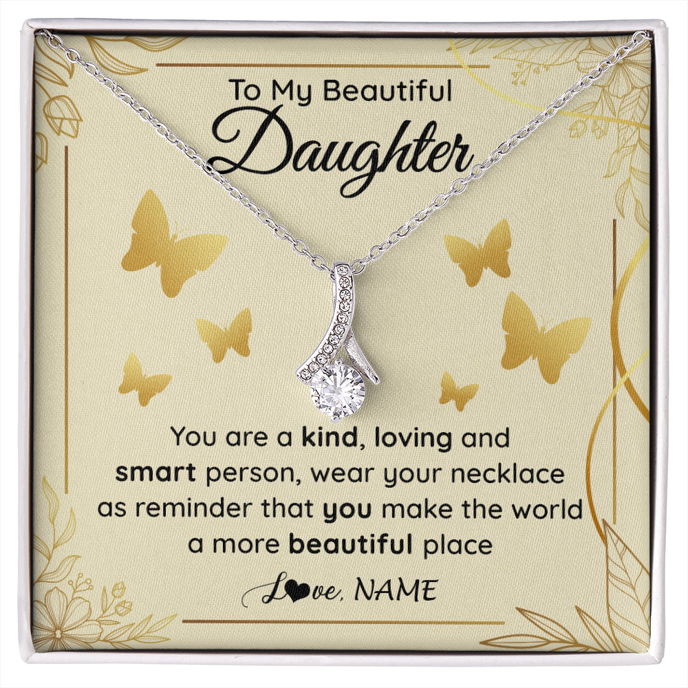 Alluring Beauty Necklace 14K White Gold Finish | 1 | Personalized To My Beautiful Daughter Necklace From Mom You Are A Kind Loving Daughter Birthday Jewelry Graduation Christmas Customized Gift Box Message Card | siriusteestore