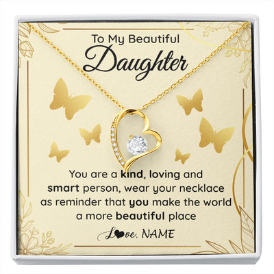 Forever Love Necklace 18K Yellow Gold Finish | 1 | Personalized To My Beautiful Daughter Necklace From Mom You Are A Kind Loving Daughter Birthday Jewelry Graduation Christmas Customized Gift Box Message Card | siriusteestore