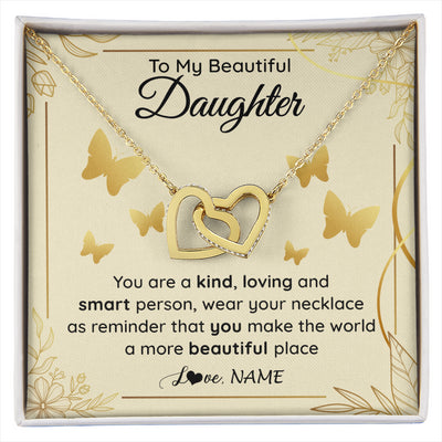 Interlocking Hearts Necklace 18K Yellow Gold Finish | 1 | Personalized To My Beautiful Daughter Necklace From Mom You Are A Kind Loving Daughter Birthday Jewelry Graduation Christmas Customized Gift Box Message Card | siriusteestore
