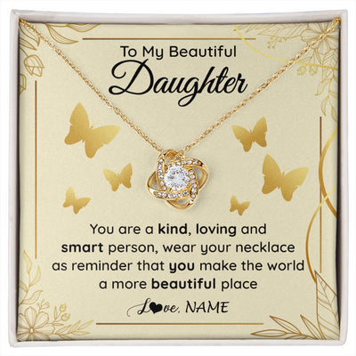 Love Knot Necklace 18K Yellow Gold Finish | 1 | Personalized To My Beautiful Daughter Necklace From Mom You Are A Kind Loving Daughter Birthday Jewelry Graduation Christmas Customized Gift Box Message Card | siriusteestore