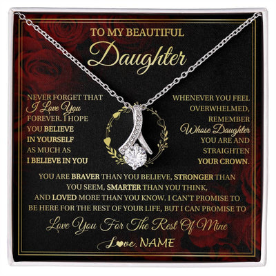Alluring Beauty Necklace 14K White Gold Finish | 1 | Personalized To My Beautiful Daughter Necklace Gift From Mom Dad Mother Father I Love You Daughter Birthday Jewelry Christmas Customized Gift Box Message Card | siriusteestore