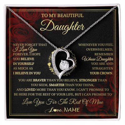 Forever Love Necklace 14K White Gold Finish | 1 | Personalized To My Beautiful Daughter Necklace Gift From Mom Dad Mother Father I Love You Daughter Birthday Jewelry Christmas Customized Gift Box Message Card | siriusteestore