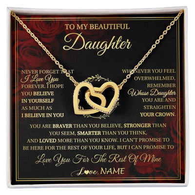 Interlocking Hearts Necklace 18K Yellow Gold Finish | 1 | Personalized To My Beautiful Daughter Necklace Gift From Mom Dad Mother Father I Love You Daughter Birthday Jewelry Christmas Customized Gift Box Message Card | siriusteestore