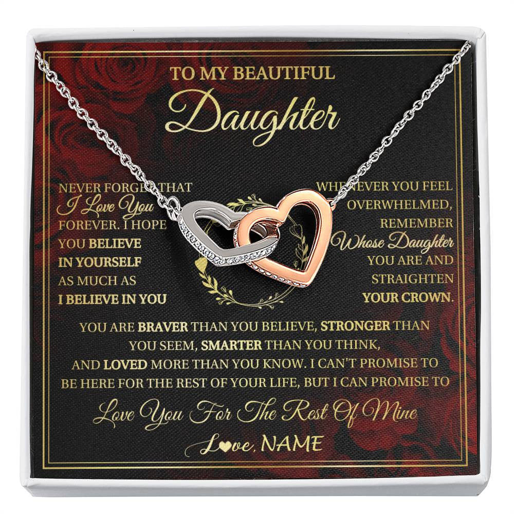 Interlocking Hearts Necklace Stainless Steel & Rose Gold Finish | 1 | Personalized To My Beautiful Daughter Necklace Gift From Mom Dad Mother Father I Love You Daughter Birthday Jewelry Christmas Customized Gift Box Message Card | siriusteestore