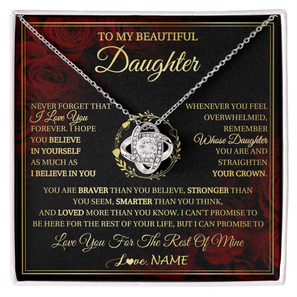 Love Knot Necklace 14K White Gold Finish | 1 | Personalized To My Beautiful Daughter Necklace Gift From Mom Dad Mother Father I Love You Daughter Birthday Jewelry Christmas Customized Gift Box Message Card | siriusteestore